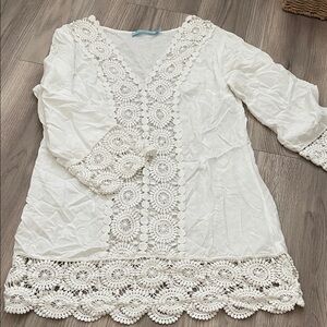 White Crochet Trim Swim Coverup